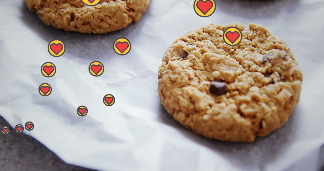 Chocolate Chip Cookies with Heart Emoji and Whimsical Design
