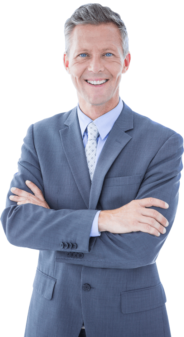 Confident Businessman Smiling with Arms Folded on Transparent Background