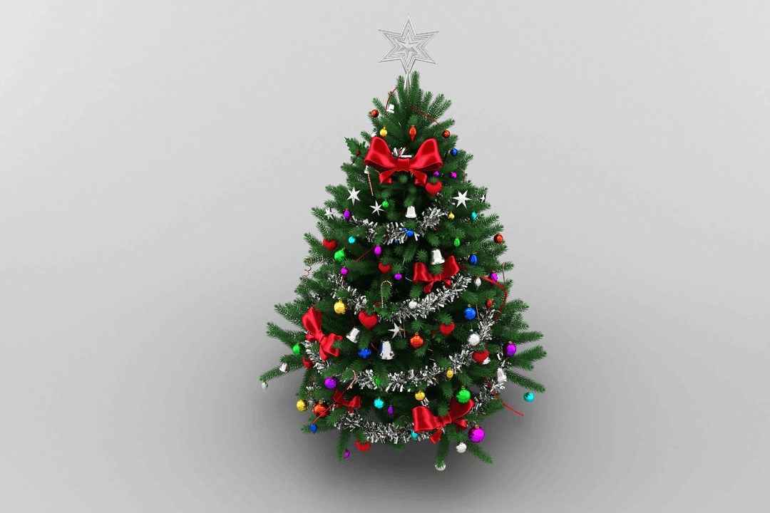 Decorated Transparent Christmas Tree with Ornaments on Black