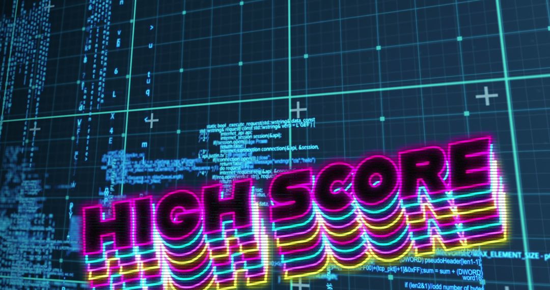 Retro High Score Graphics with Code Overlay in Vintage Style