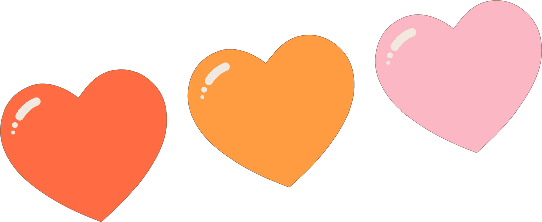 Floating Multicolor Hearts on Transparent Background with Glossy Highlights