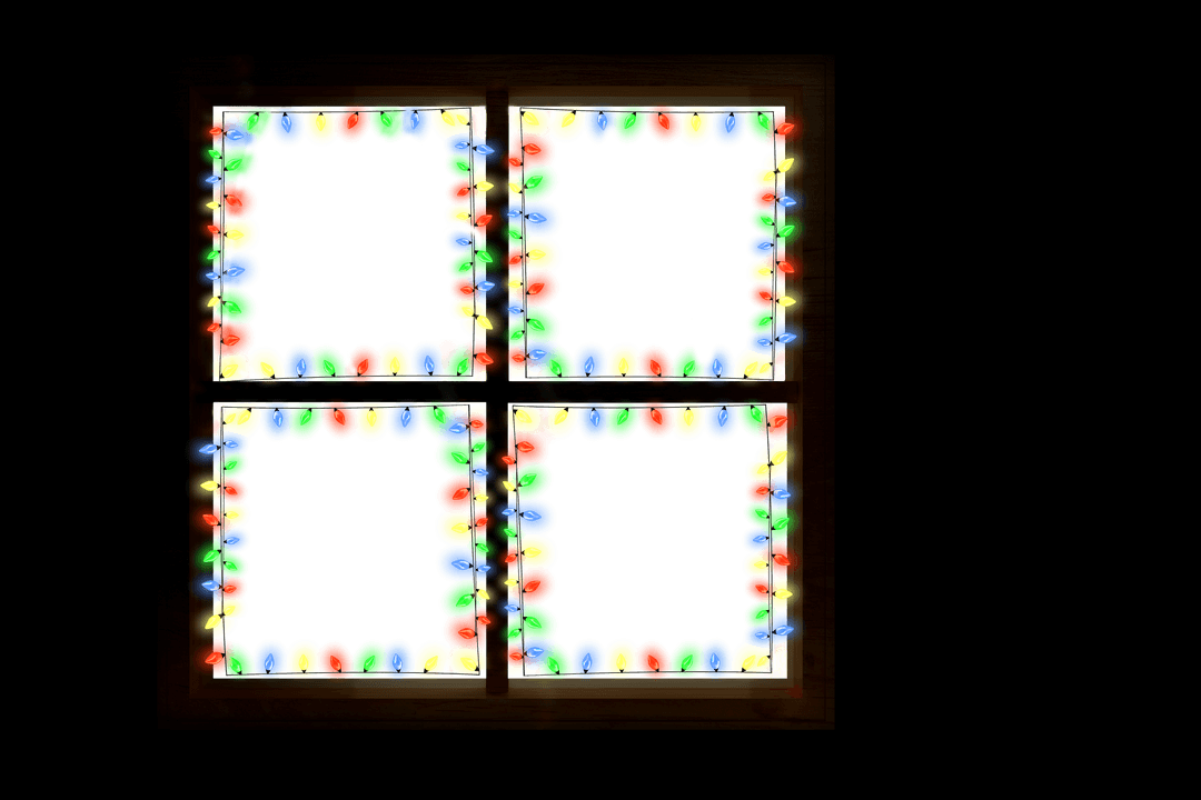 Transparent Christmas Window Frame with Festive Lights