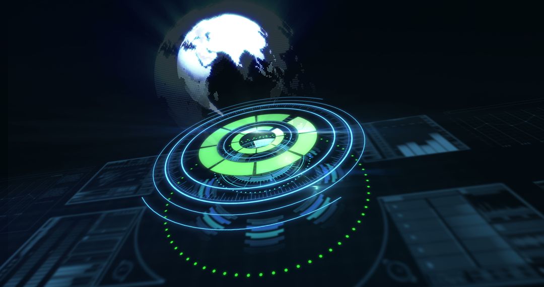 High-Tech Circular Interface with Earth Graphic in Background
