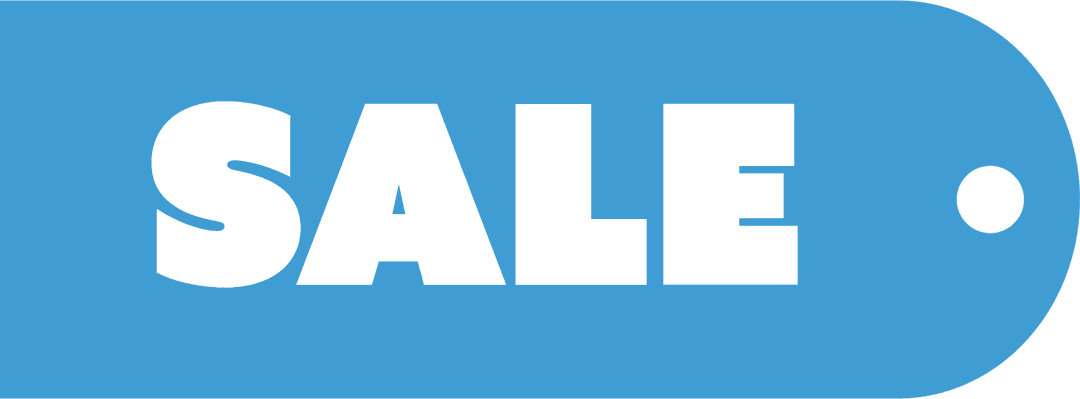 Transparent Blue Tag with Bold 'SALE' Text for Retail Promotion