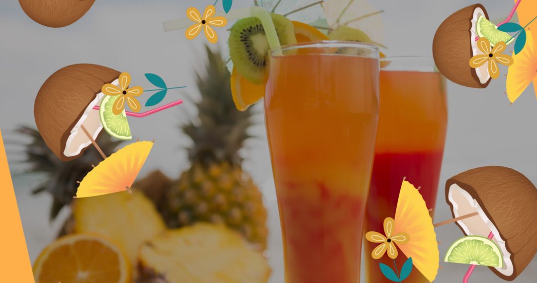 Tropical Drink Overlay with Fruits and Decorative Elements