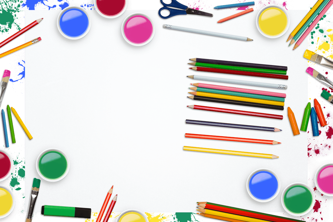 Creative Art Supplies on Transparent Background Pencils Paint Brushes