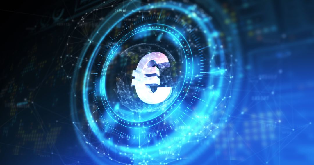 Digital Euro Symbol in Blue Technology Network