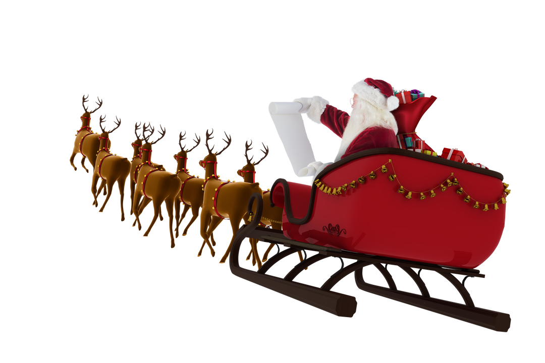 Transparent Santa Claus Riding Red Sleigh with Reindeer - Download Free Stock Images Pikwizard.com