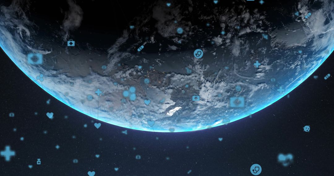3D Earth Globe with Floating Tech and Health Icons