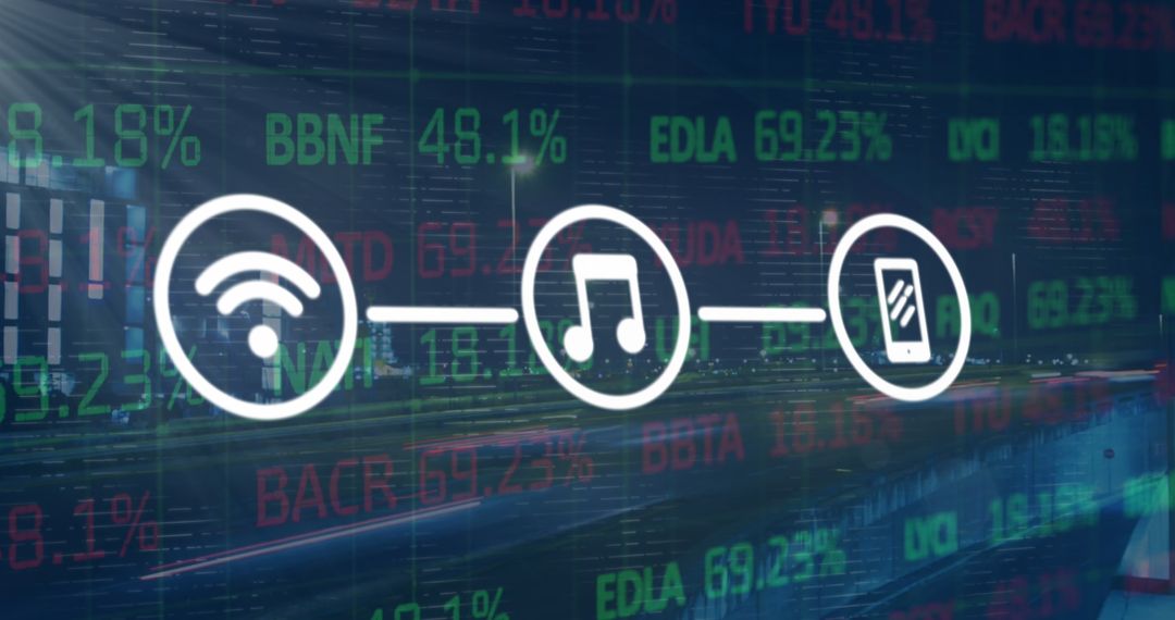 Digital Connectivity and Communication Icons Overlaying Cityscape