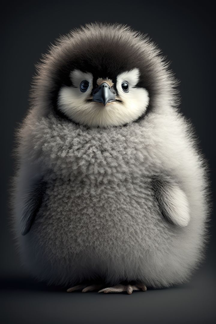 Fluffy Baby Penguin Looking Straight Ahead with Curious Expression - Free Images, Stock Photos and Pictures on Pikwizard.com