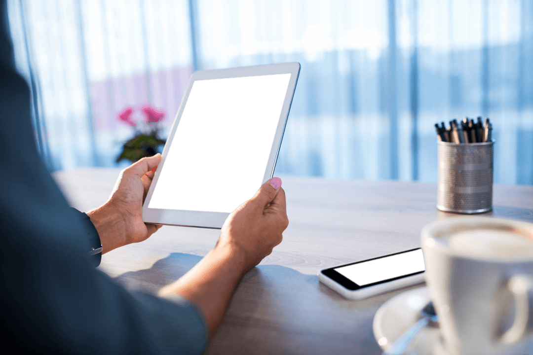 Transparent Screen Tablet in Modern Workspace