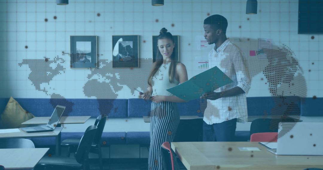 Diverse Colleagues Discussing Projects in Data-Infused Office
