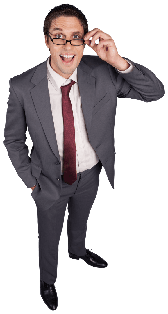 Smiling Businessman in Suit Holding Transparent Glasses Illustration