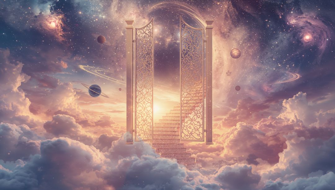 Fantasy Staircase and Celestial Gate in Cloudy Cosmos