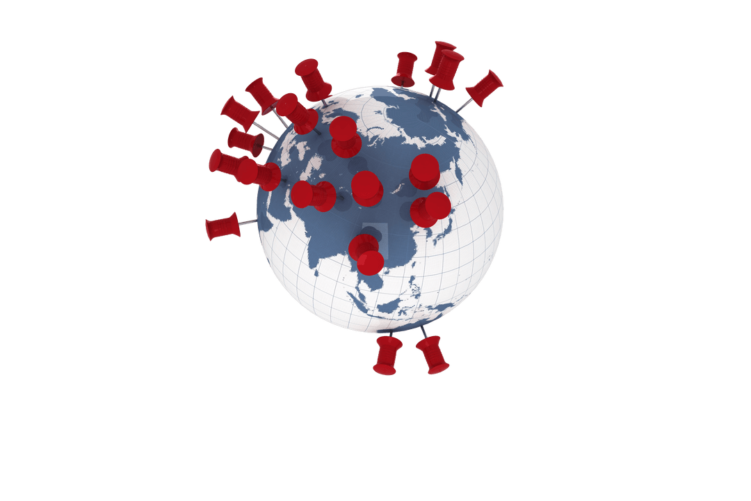 Global Concept Illustration with Pushpins on Transparent Background