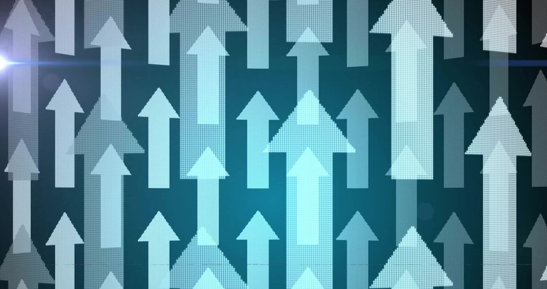 Upward Arrows and Digital Data Processing Over Black Background