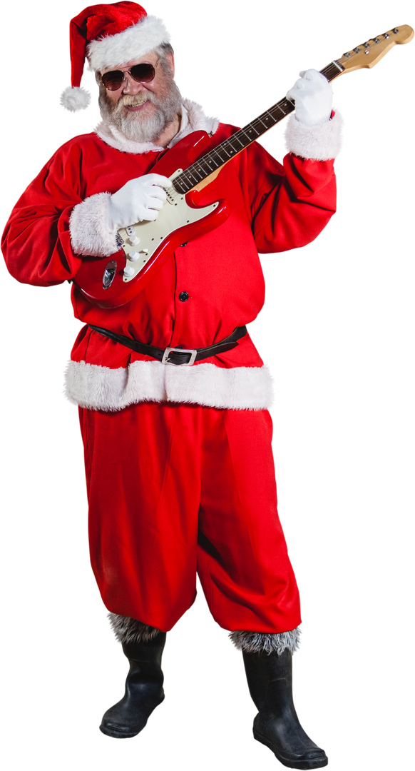 Transparent Santa Claus Playing Electric Guitar Wearing Costume - Download Free Stock Images Pikwizard.com