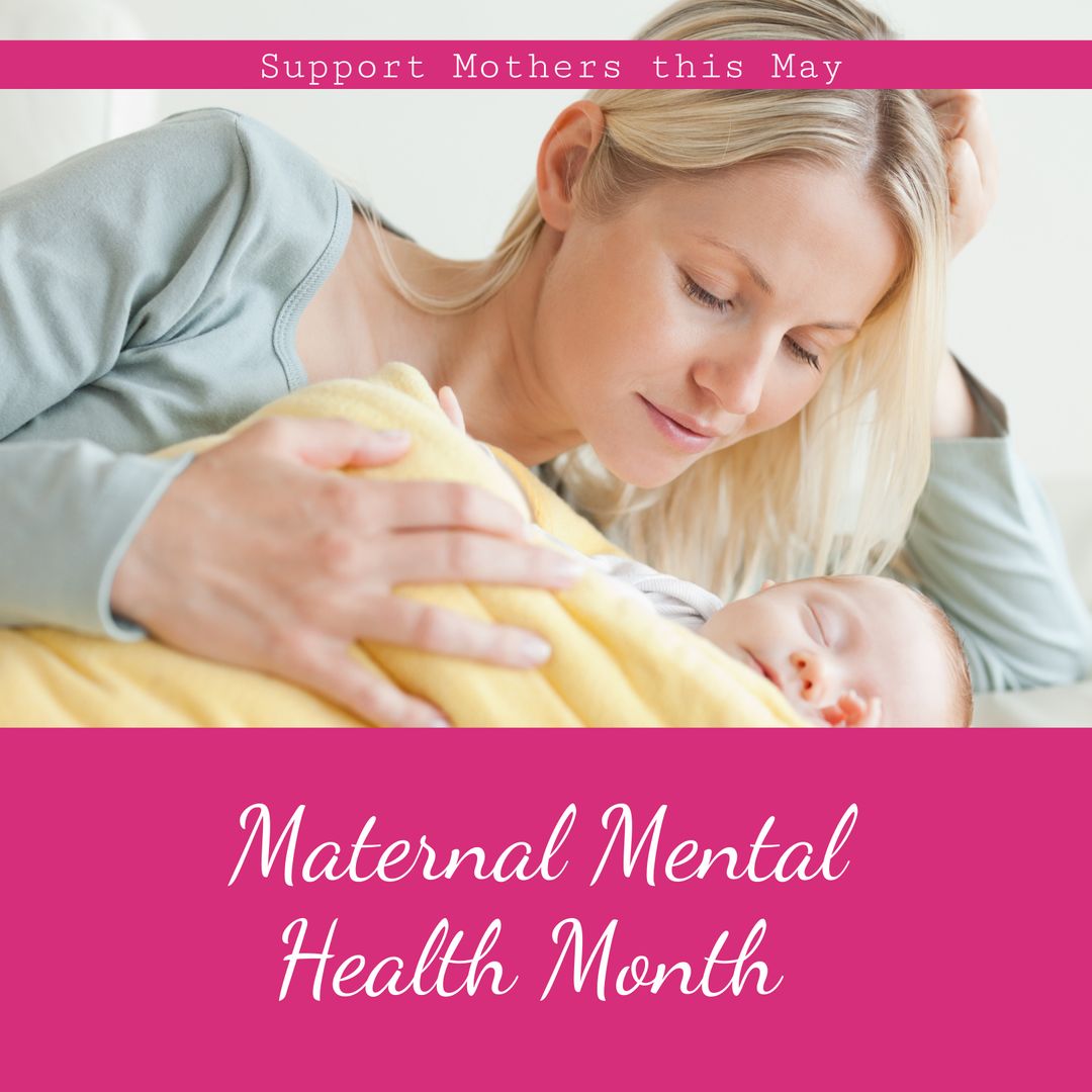 Mother Celebrating Maternal Mental Health Month with Sleeping Baby - Download Free Stock Templates Pikwizard.com