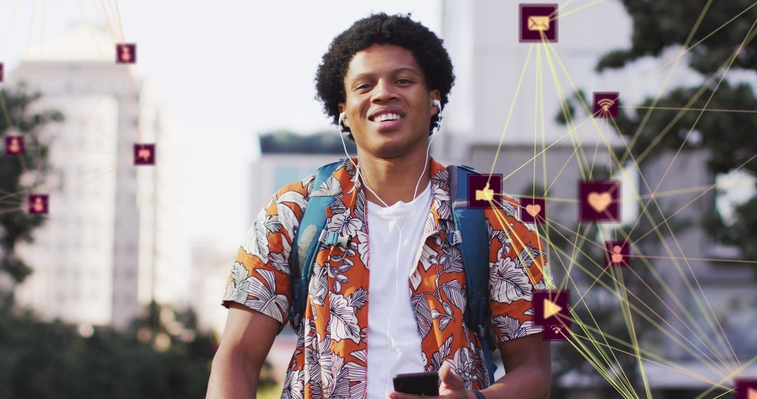 Young African American Man Engaging with Digital Media Virtual Interface