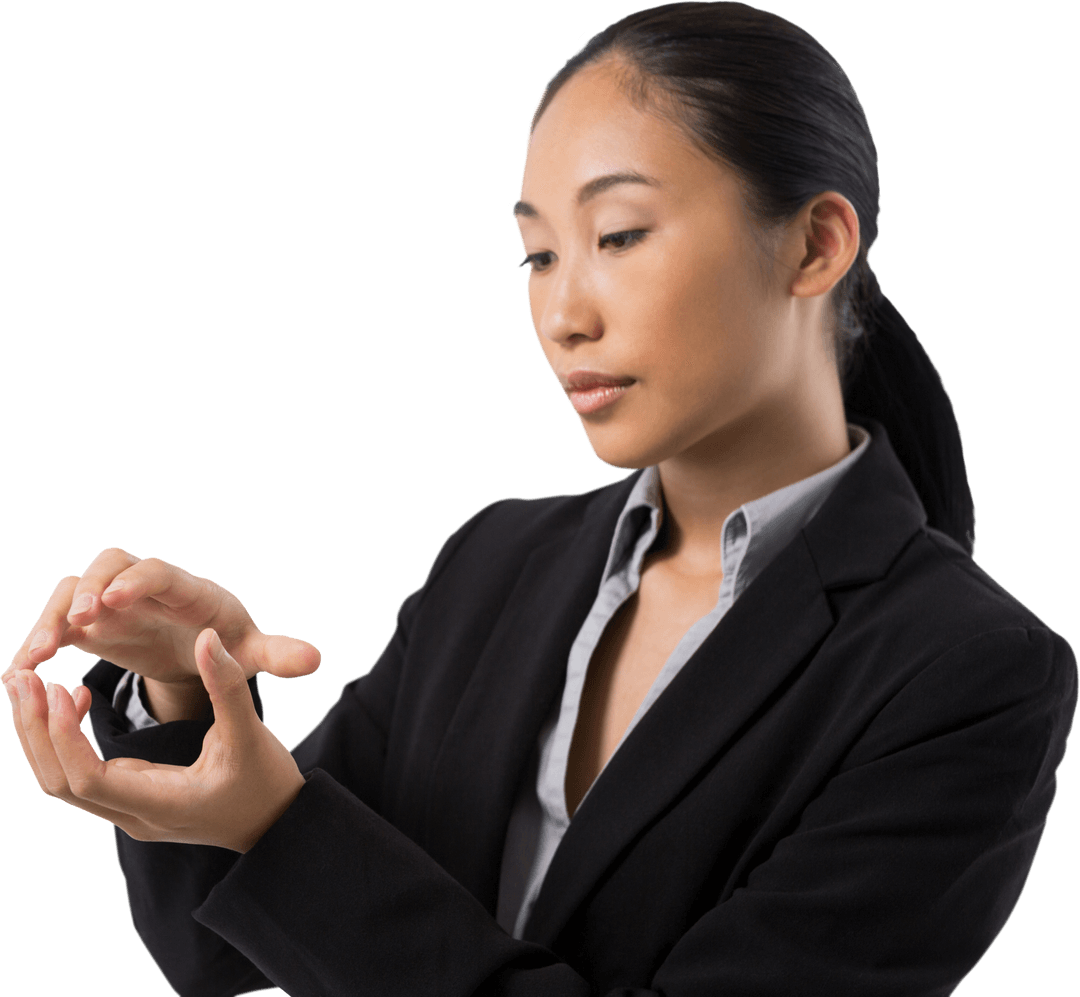 Businesswoman Acting With Transparent Object in Hands