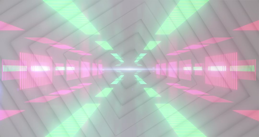 Futuristic Digital Tunnel with Neon Lights and Squares