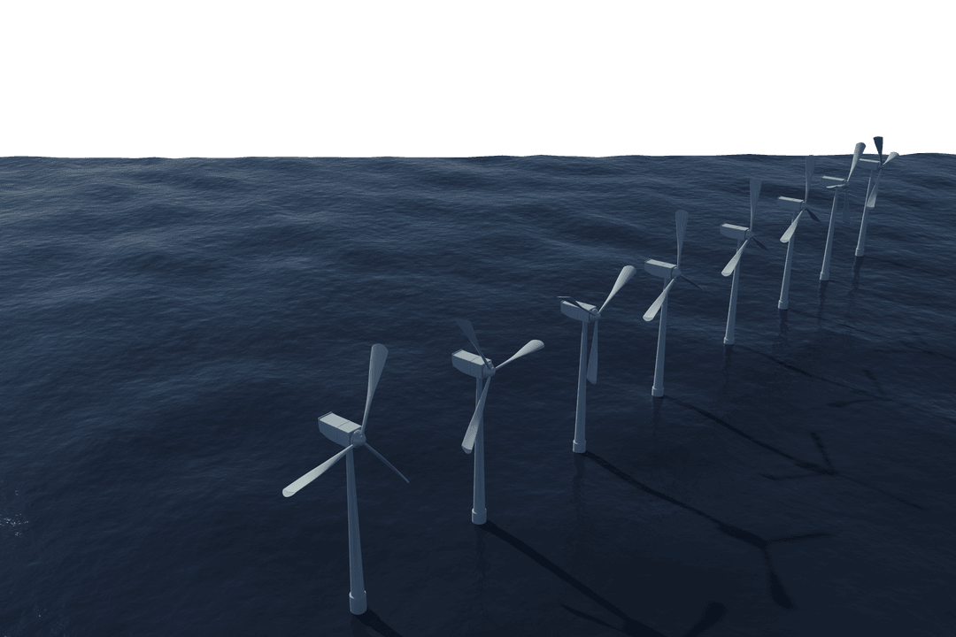 Transparent Offshore Wind Turbines Against Clear Sky