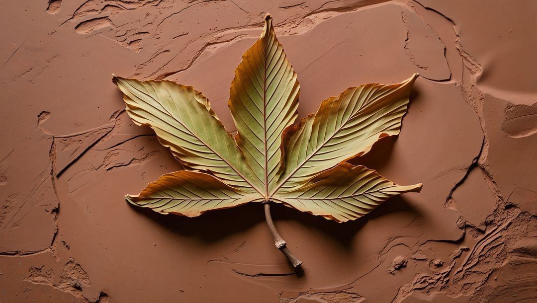 Curling Palmate Leaf on Clay-Like Surface: A Study in Botanic Texture