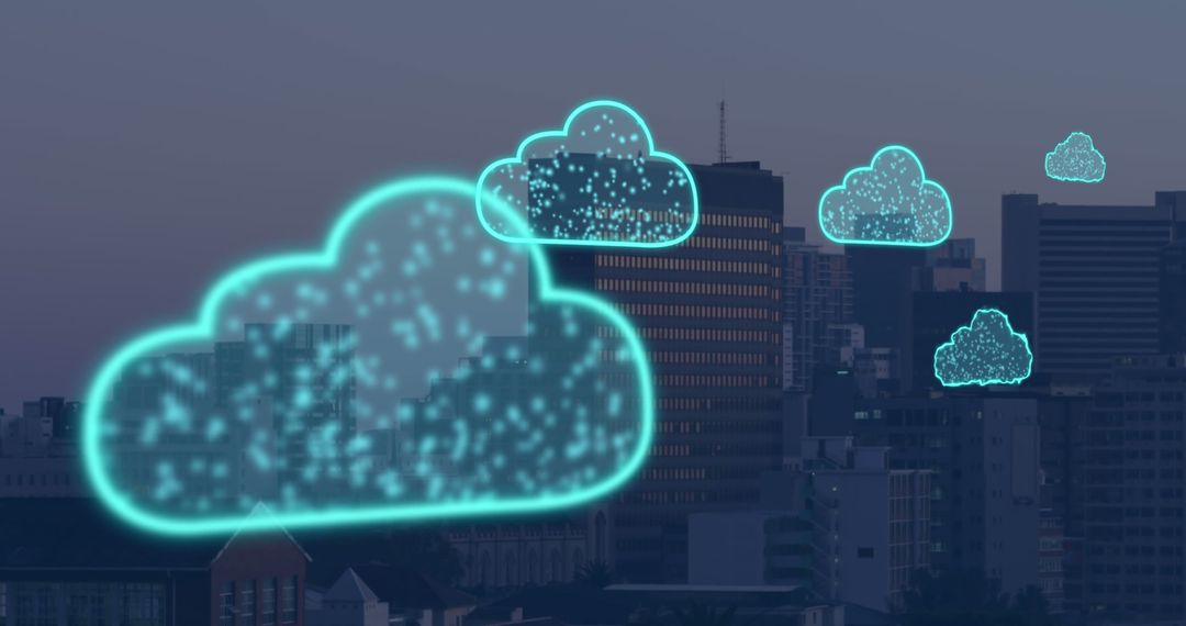 Digital Cloud Over Cityscape Symbolizing Data Computing