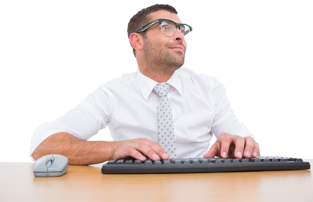 Transparent-background businessman working on computer keyboard - Download Free Stock Images Pikwizard.com