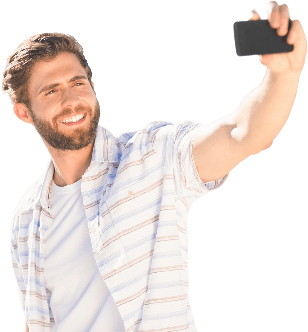 Caucasian Man Laughing Taking Selfie Isolated on Transparent Background