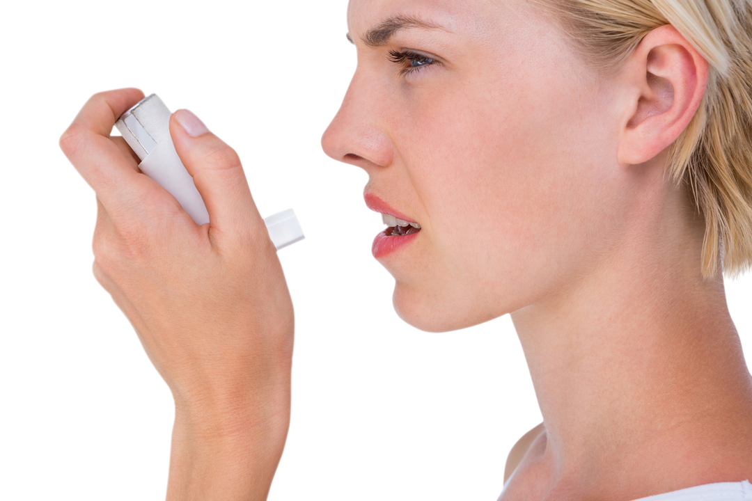 Blonde Woman Using Inhaler for Asthma Relief on Transparent Background - Download Free Stock Images Pikwizard.com