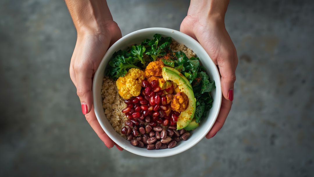 Nutritious Plant-Based Bowl with Quinoa and Fresh Avocado
