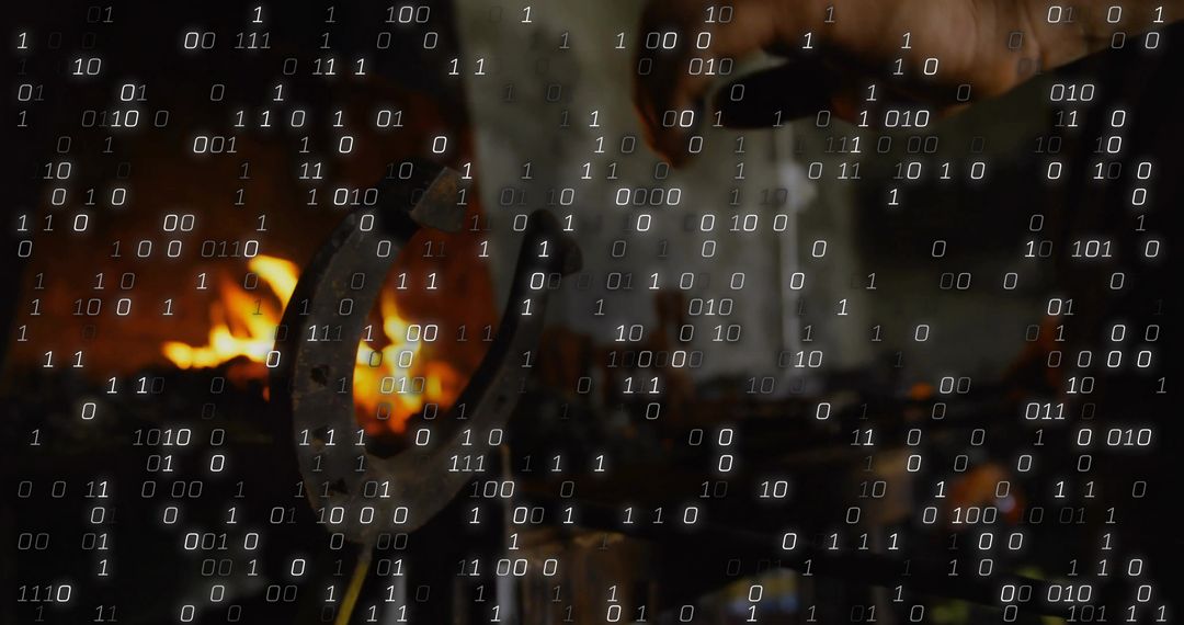 Blacksmith Craftsmanship with Binary Code Overlay