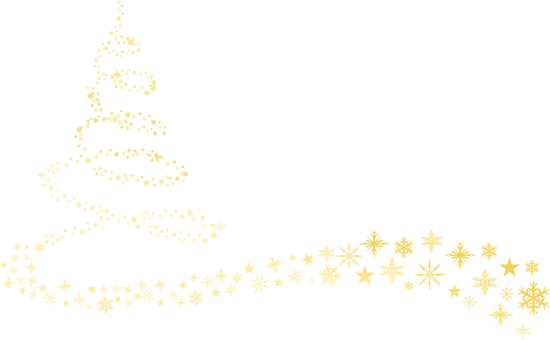 Transparent Golden Christmas Tree Ribbon Swirl with Stars