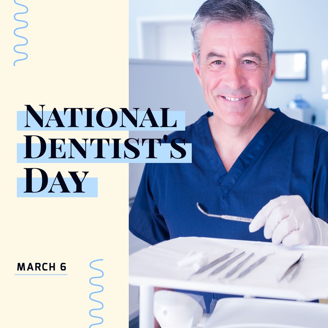 Smiling Dentist Promotes National Dentist's Day with Tools