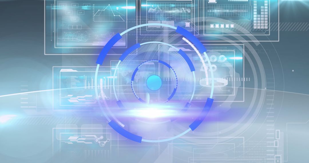 Abstract Futuristic Interface with Digital Displays and Data Visualization