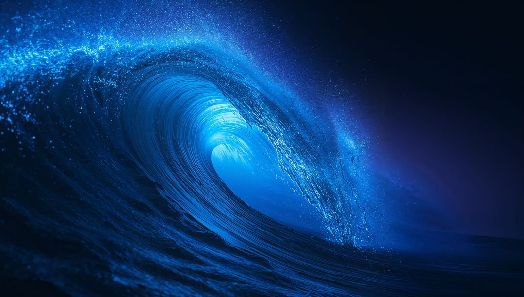 Majestic Ocean Wave with Luminescent Blue Tunnel