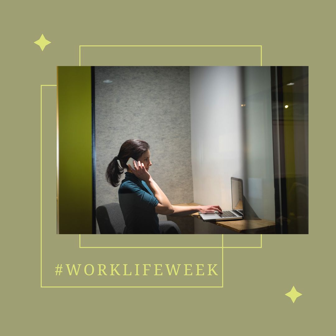 Businesswoman Balancing Work Talking on Smartphone in Modern Office Space