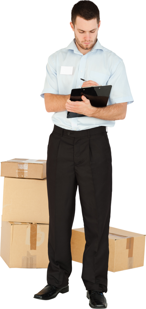 Transparent Postal Worker Taking Notes Near Parcels - Download Free Stock Images Pikwizard.com