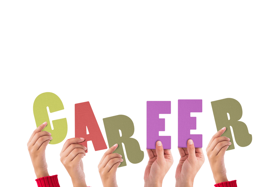 Hands Holding Colorful Career Word Transparent Background