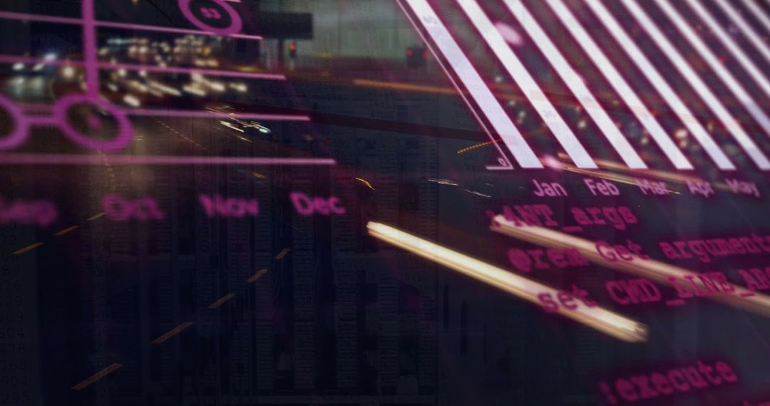 Abstract Data Visualization Over City Traffic at Night