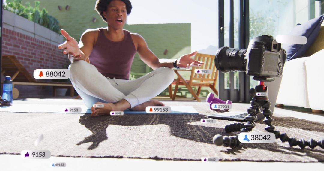 Influencer Filming Blog with Engagement Metrics Overlay