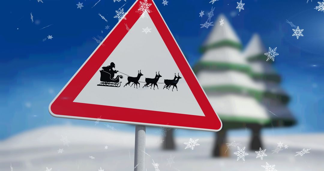 Santa Claus Warning Sign on Snowy Road