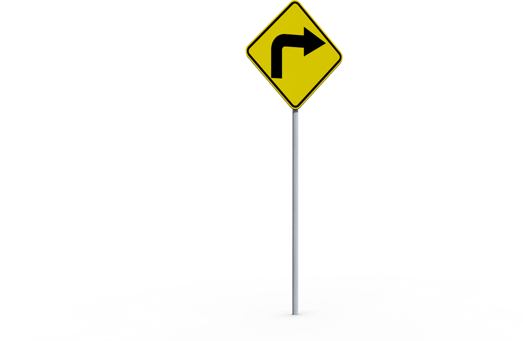 Transparent Right Curve Warning Sign Isolated Background