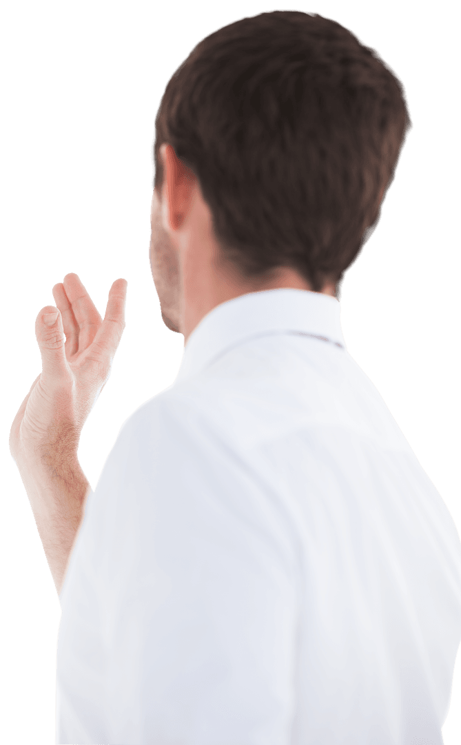 Transparent Rear View Businessman Pointing Walking White Shirt