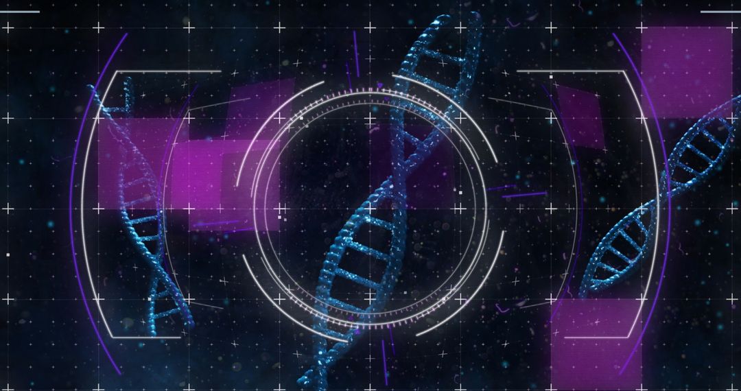 Futuristic Blue DNA Digital Interface with Lab Grid Overlay