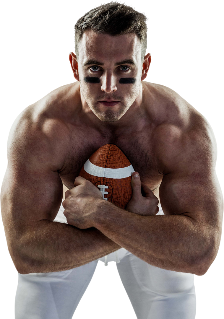 Shirtless Robust American Football Player Holding Ball Transparent Background - Download Free Stock Images Pikwizard.com