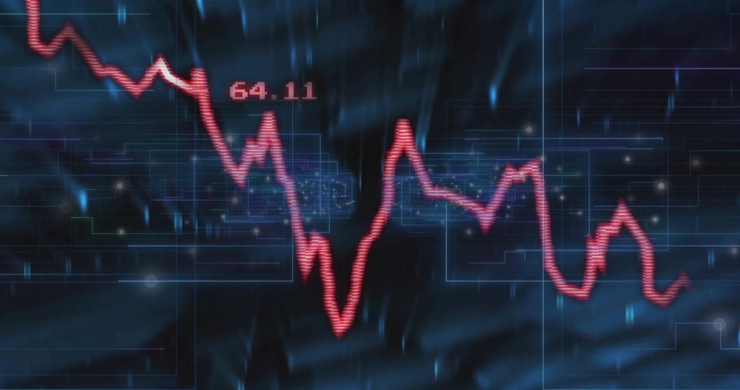 Digital Trading Interface with Red Fluctuating Line Graph