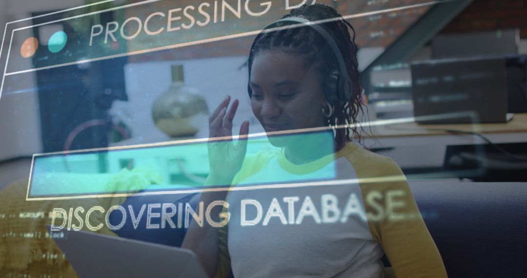 Tech-Savvy Woman Engaging in Virtual Data Analysis